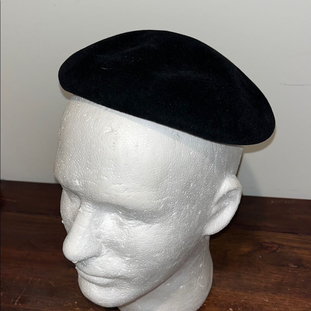 French France Vintage Black Velour Velvet Retro Pin on Couture Skull Cap Beanie